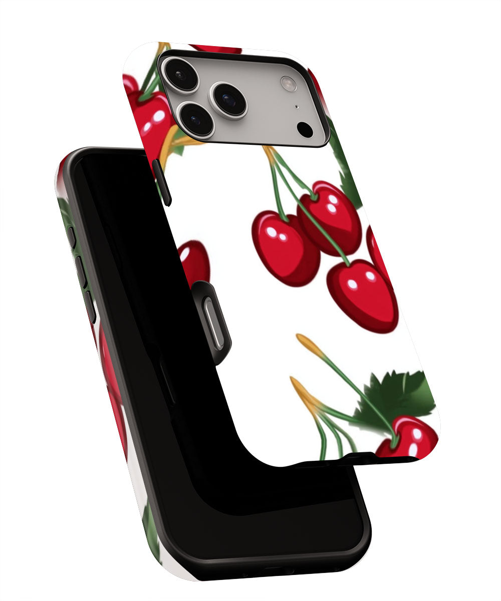 Double-Layer Semi-Handprinted Tough Matte Cherries iPhone Case