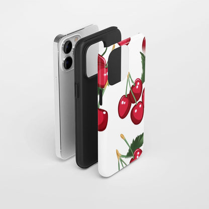 Double-Layer Semi-Handprinted Tough Matte Cherries iPhone Case