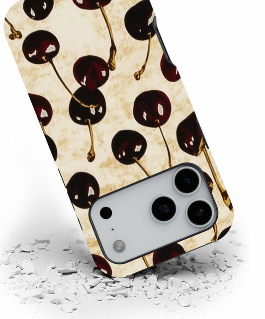 Double-Layer Semi-Handprinted Tough Matte Cherries iPhone Case