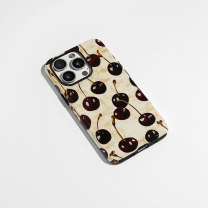 Double-Layer Semi-Handprinted Tough Matte Cherries iPhone Case