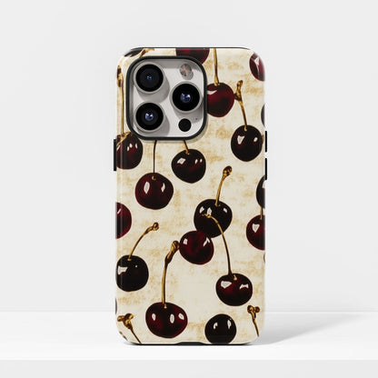 Double-Layer Semi-Handprinted Tough Matte Cherries iPhone Case