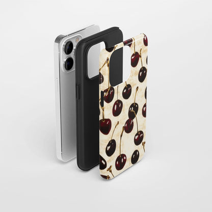 Double-Layer Semi-Handprinted Tough Matte Cherries iPhone Case