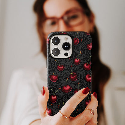 Double-Layer Semi-Handprinted Tough Matte Cherries iPhone Case