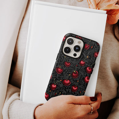 Double-Layer Semi-Handprinted Tough Matte Cherries iPhone Case