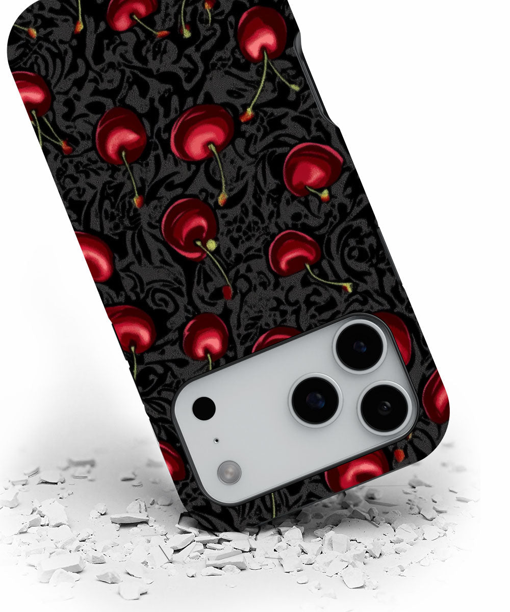Double-Layer Semi-Handprinted Tough Matte Cherries iPhone Case