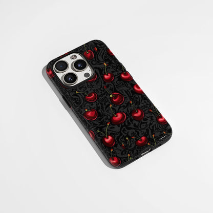 Double-Layer Semi-Handprinted Tough Matte Cherries iPhone Case