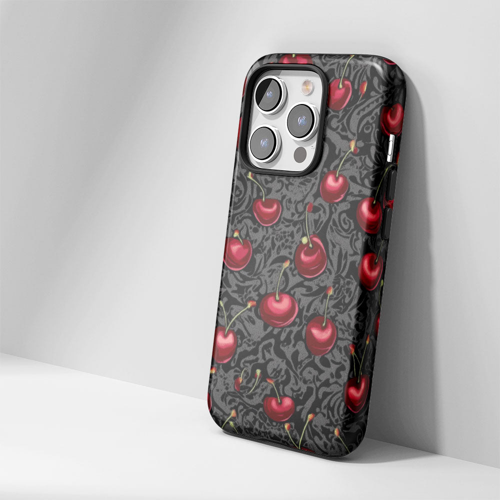 Double-Layer Semi-Handprinted Tough Matte Cherries iPhone Case