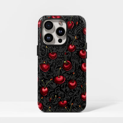 Double-Layer Semi-Handprinted Tough Matte Cherries iPhone Case