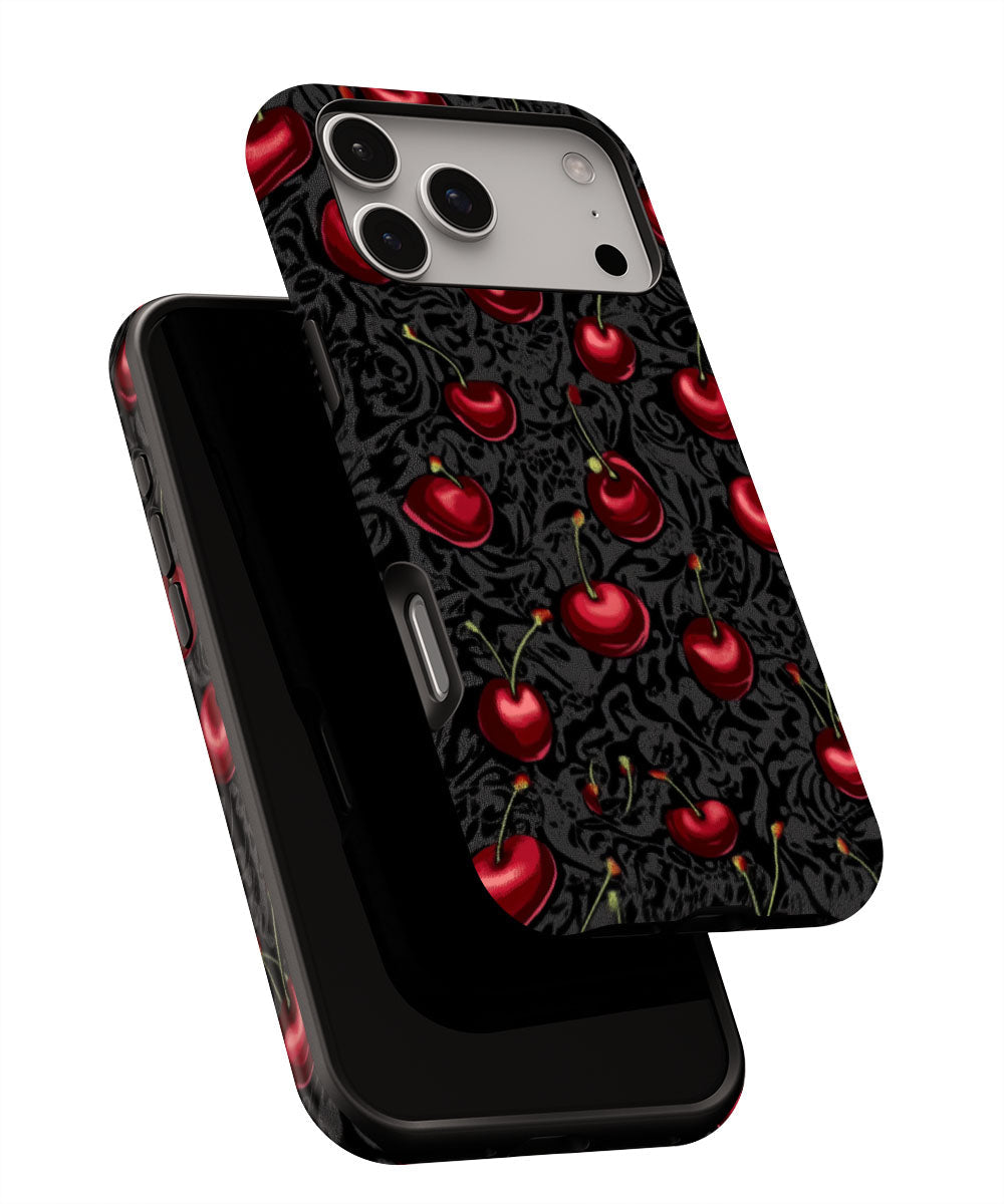 Double-Layer Semi-Handprinted Tough Matte Cherries iPhone Case
