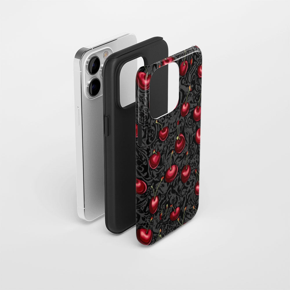 Double-Layer Semi-Handprinted Tough Matte Cherries iPhone Case