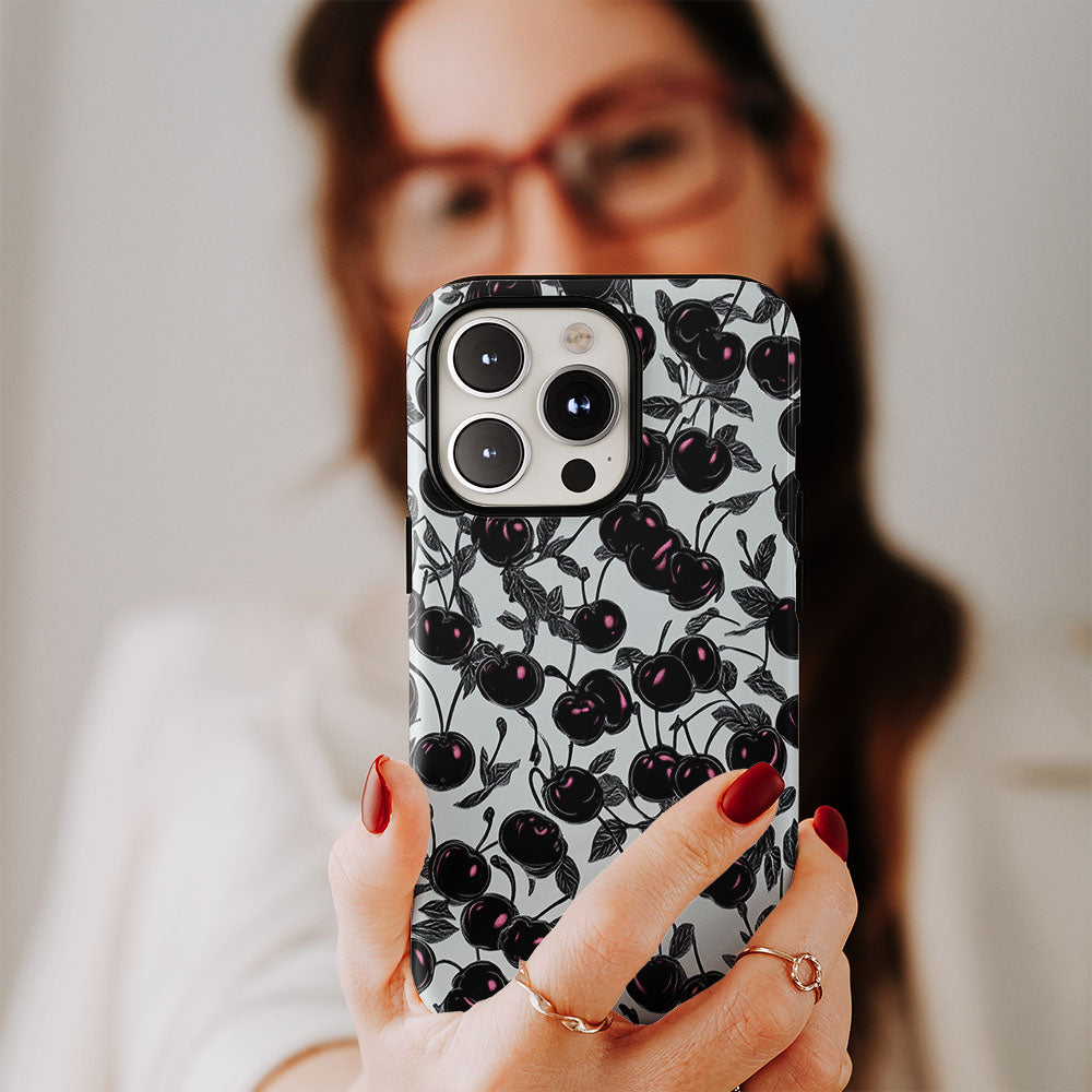 Double-Layer Semi-Handprinted Tough Matte Cherries iPhone Case