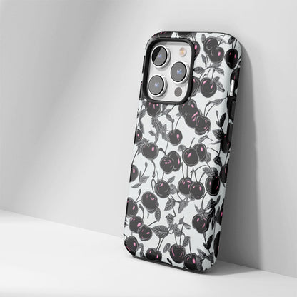 Double-Layer Semi-Handprinted Tough Matte Cherries iPhone Case