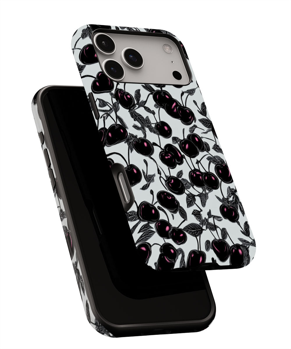 Double-Layer Semi-Handprinted Tough Matte Cherries iPhone Case