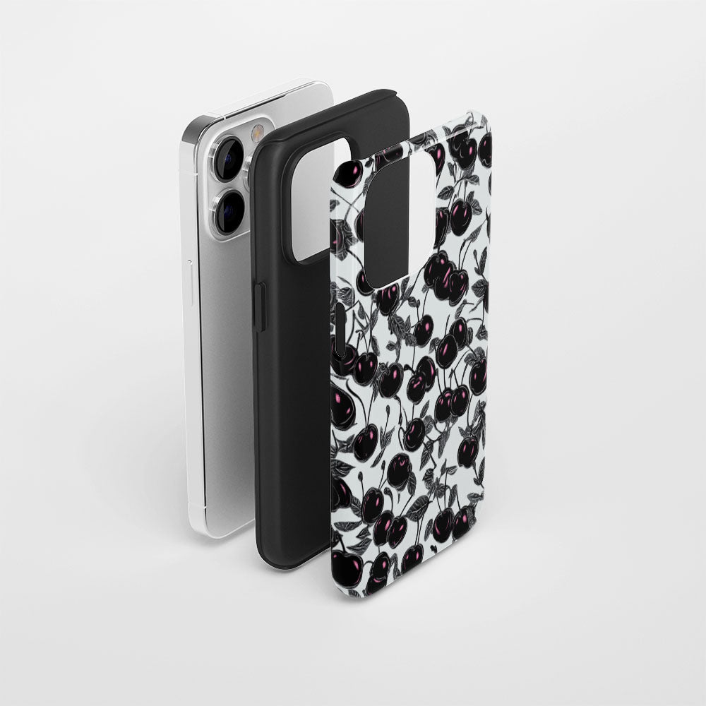 Double-Layer Semi-Handprinted Tough Matte Cherries iPhone Case