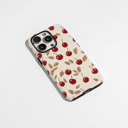 Double-Layer Semi-Handprinted Tough Matte Cherries iPhone Case