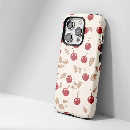 Double-Layer Semi-Handprinted Tough Matte Cherries iPhone Case