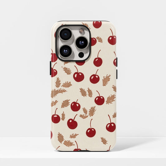 Double-Layer Semi-Handprinted Tough Matte Cherries iPhone Case