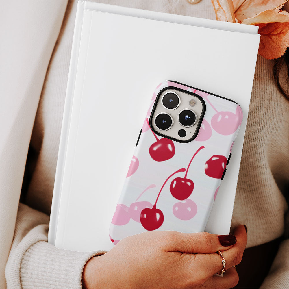 Double-Layer Semi-Handprinted Tough Matte Cherries iPhone Case