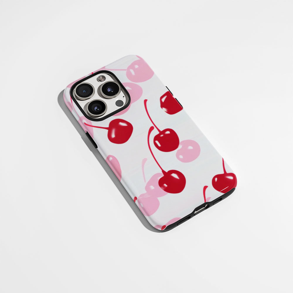 Double-Layer Semi-Handprinted Tough Matte Cherries iPhone Case