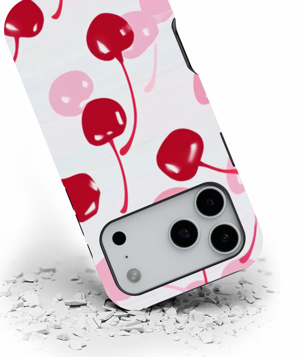 Double-Layer Semi-Handprinted Tough Matte Cherries iPhone Case