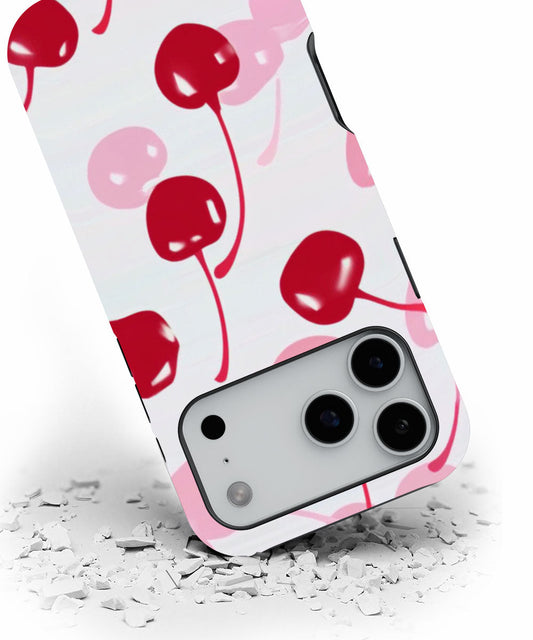 Double-Layer Semi-Handprinted Tough Matte Cherries iPhone Case
