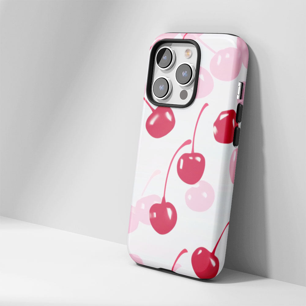 Double-Layer Semi-Handprinted Tough Matte Cherries iPhone Case