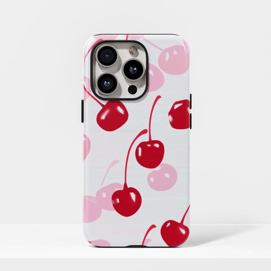 Double-Layer Semi-Handprinted Tough Matte Cherries iPhone Case