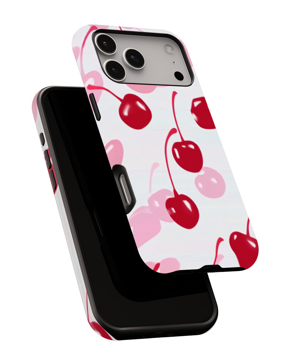 Double-Layer Semi-Handprinted Tough Matte Cherries iPhone Case