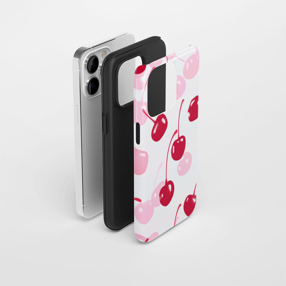 Double-Layer Semi-Handprinted Tough Matte Cherries iPhone Case