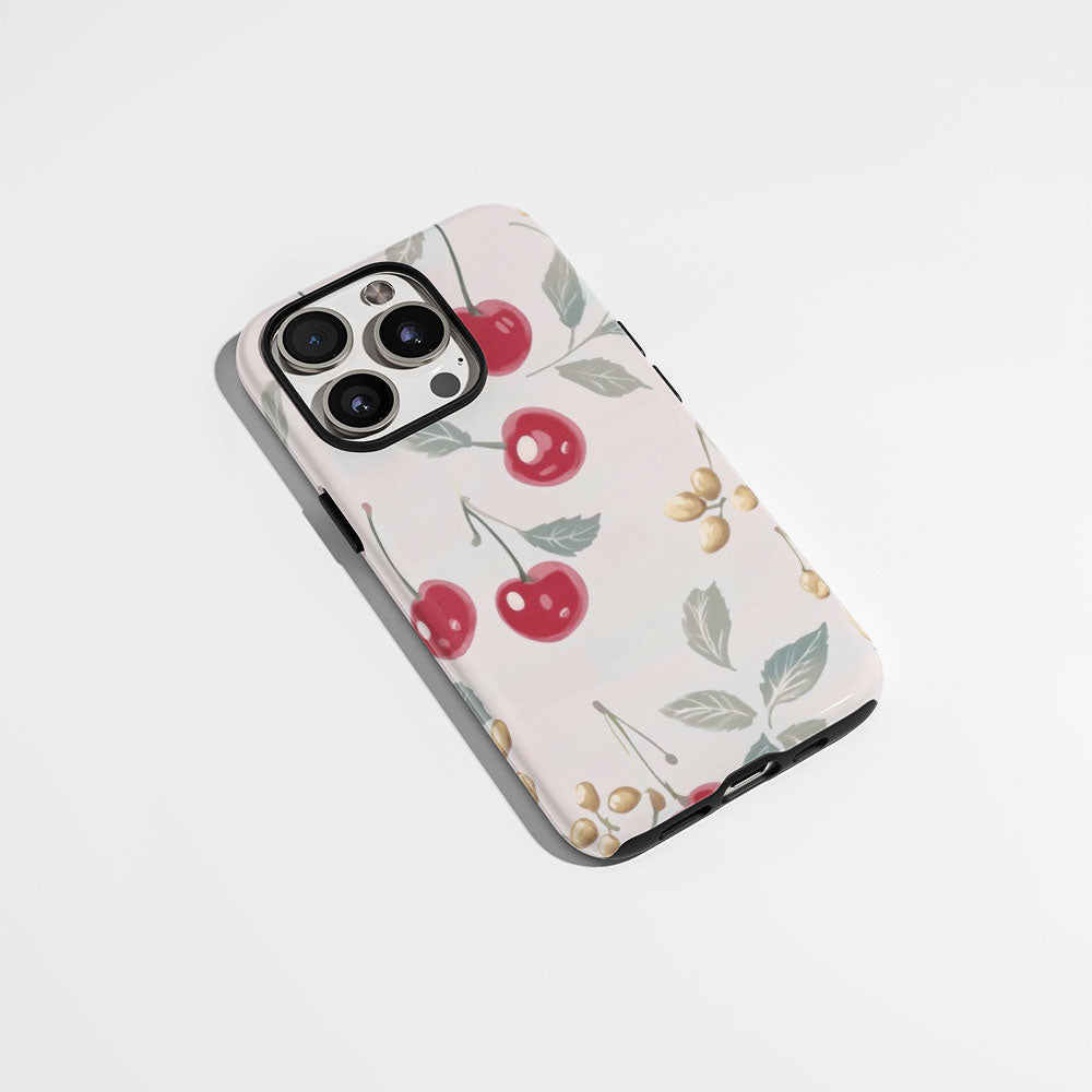 Double-Layer Semi-Handprinted Tough Matte Cherries iPhone Case