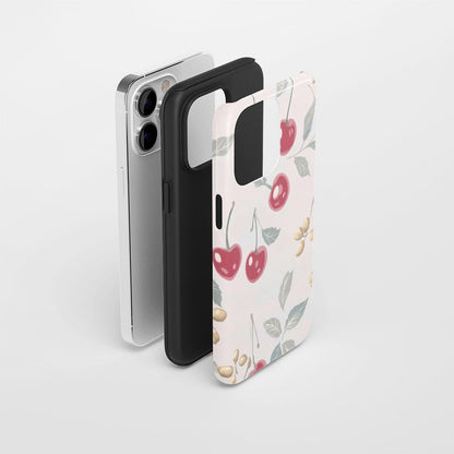 Double-Layer Semi-Handprinted Tough Matte Cherries iPhone Case