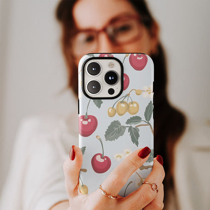 Double-Layer Semi-Handprinted Tough Matte Cherries iPhone Case