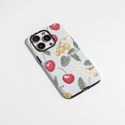 Double-Layer Semi-Handprinted Tough Matte Cherries iPhone Case