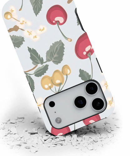 Double-Layer Semi-Handprinted Tough Matte Cherries iPhone Case