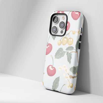 Double-Layer Semi-Handprinted Tough Matte Cherries iPhone Case