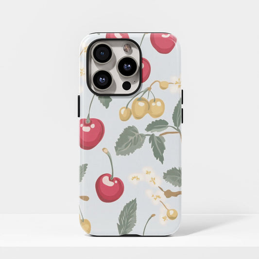 Double-Layer Semi-Handprinted Tough Matte Cherries iPhone Case