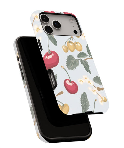 Double-Layer Semi-Handprinted Tough Matte Cherries iPhone Case