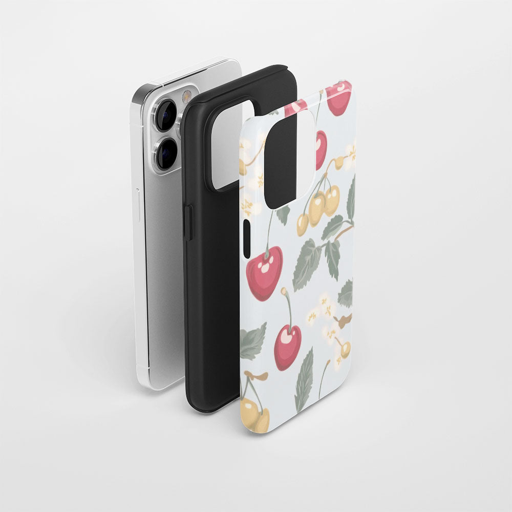 Double-Layer Semi-Handprinted Tough Matte Cherries iPhone Case