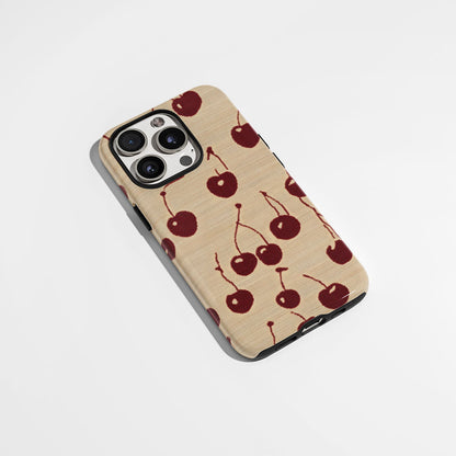 Double-Layer Semi-Handprinted Tough Matte Cherries iPhone Case