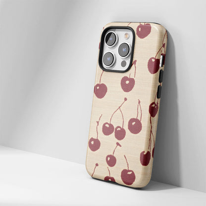 Double-Layer Semi-Handprinted Tough Matte Cherries iPhone Case