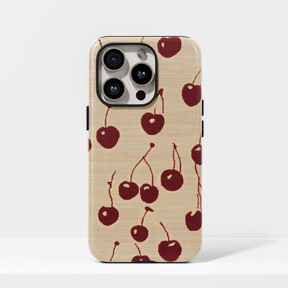 Double-Layer Semi-Handprinted Tough Matte Cherries iPhone Case