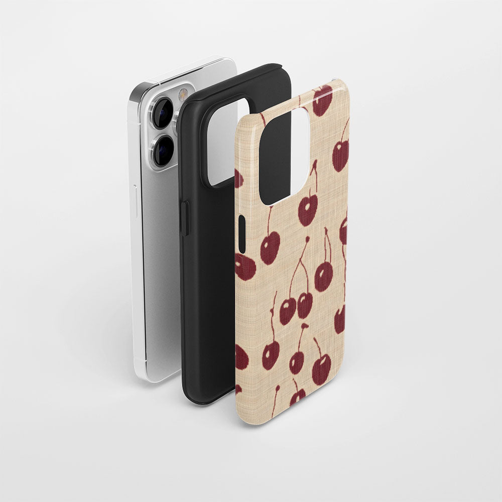 Double-Layer Semi-Handprinted Tough Matte Cherries iPhone Case