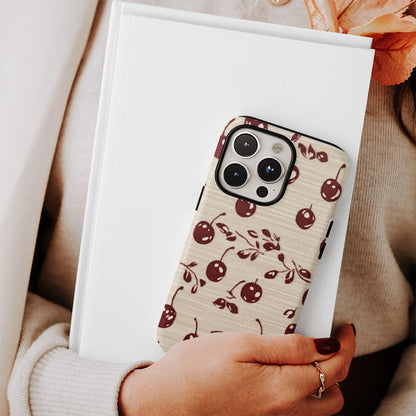 Double-Layer Semi-Handprinted Tough Matte Cherries iPhone Case