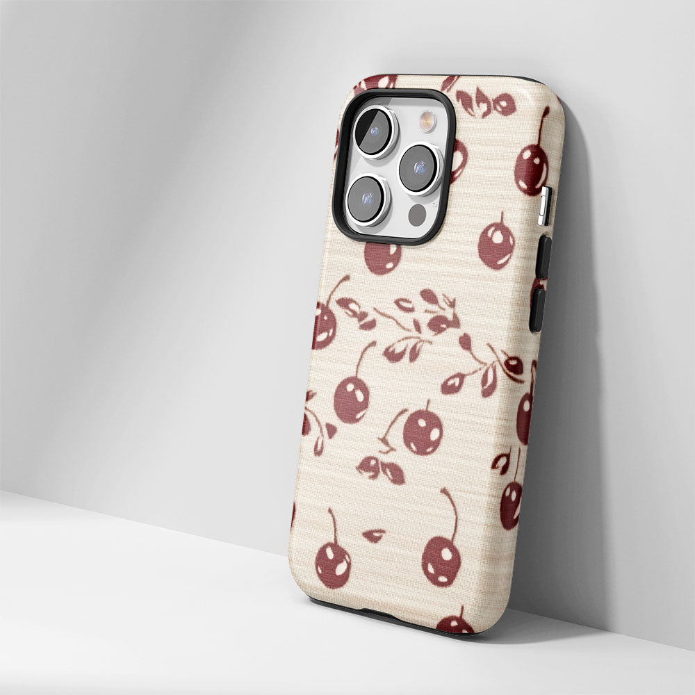 Double-Layer Semi-Handprinted Tough Matte Cherries iPhone Case