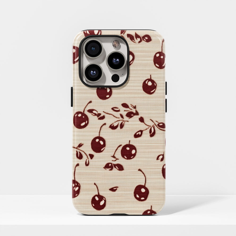 Double-Layer Semi-Handprinted Tough Matte Cherries iPhone Case