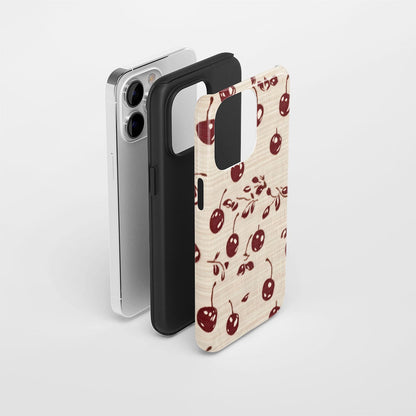 Double-Layer Semi-Handprinted Tough Matte Cherries iPhone Case