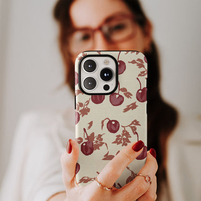 Double-Layer Semi-Handprinted Tough Matte Cherries iPhone Case