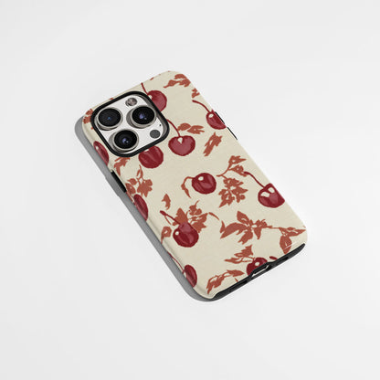 Double-Layer Semi-Handprinted Tough Matte Cherries iPhone Case