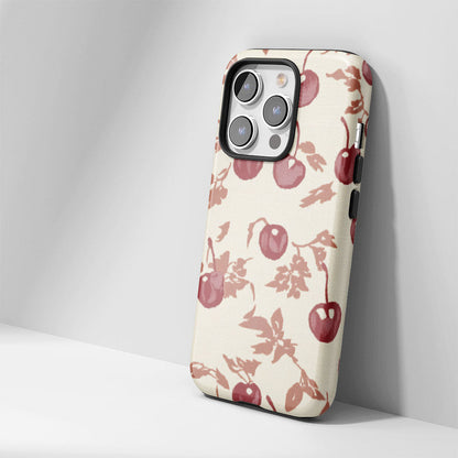 Double-Layer Semi-Handprinted Tough Matte Cherries iPhone Case