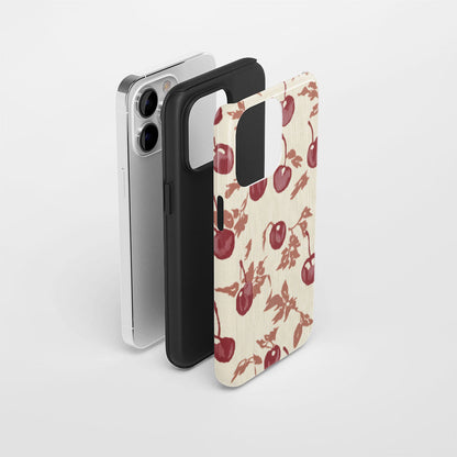 Double-Layer Semi-Handprinted Tough Matte Cherries iPhone Case